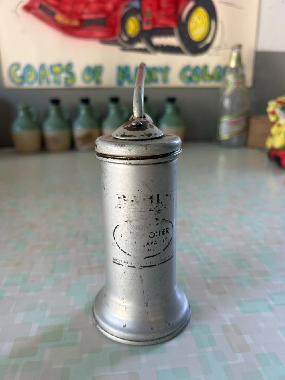 Vtg Oiler Eagle Finger Pump Oil Can Adjustable Spout Mechanics Tool I believe it